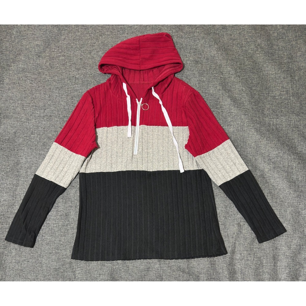 Unbranded Women 0XL Hoodie Colorblock Ribbed Knit Quarter Zip
